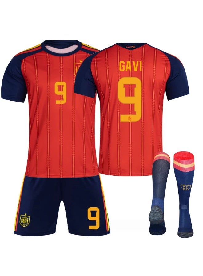Spain 2025-2026 football uniform #9 GAVI football jersey shorts socks set children's size and adult size gifts for fans and friends - Image 1